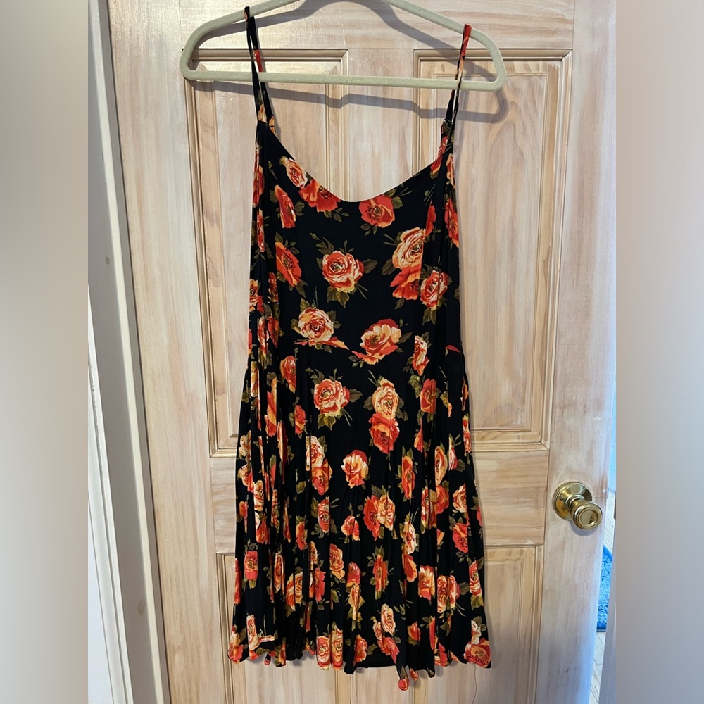 Black Floral Dress with lace up back XL